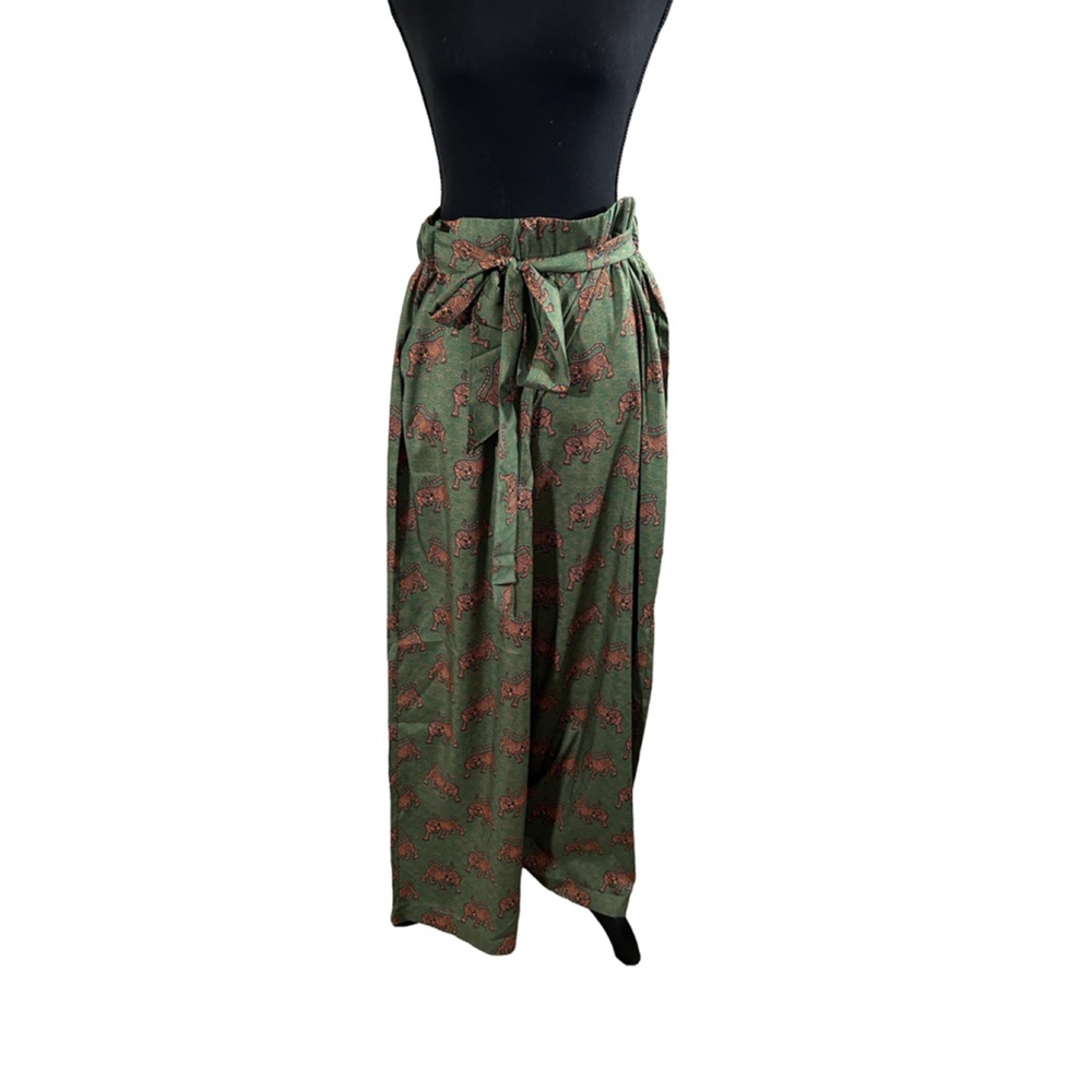 Evryday Jane Woman’s Pant Fun Pattern w/ Green Orange Tiger Print, Size L NWT